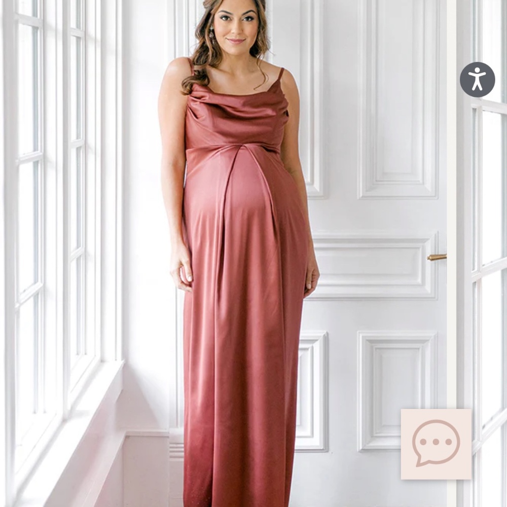 Revelry satin cinnamon rose maternity dress